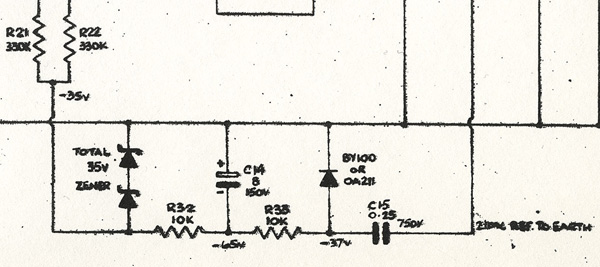 Vox AC100 fixed bias circuit, detail from the schematic
