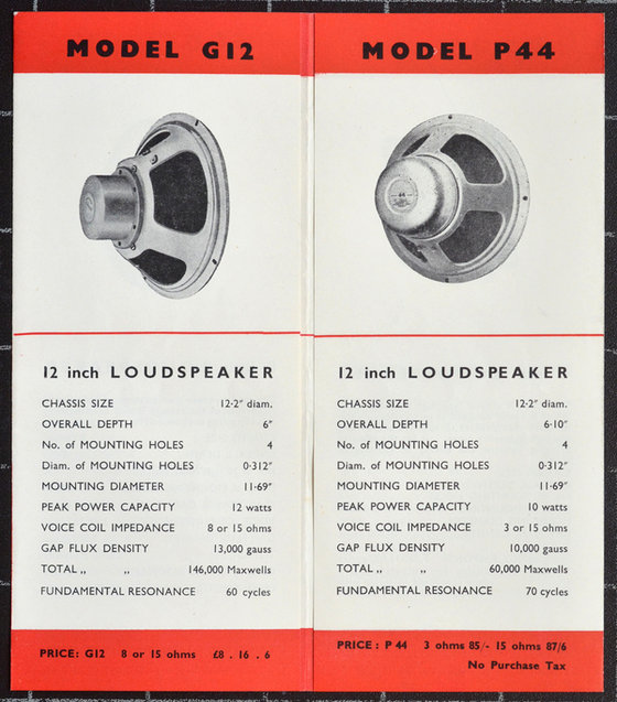 Celestion speaker leaflet from 1956