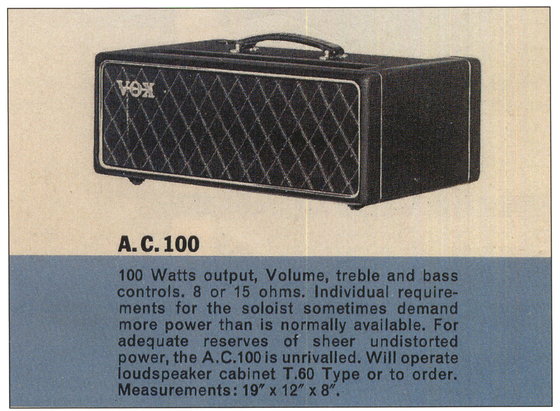 Vox advert for the AC100, winter 1964 Vox advert for the AC100, winter 1964
