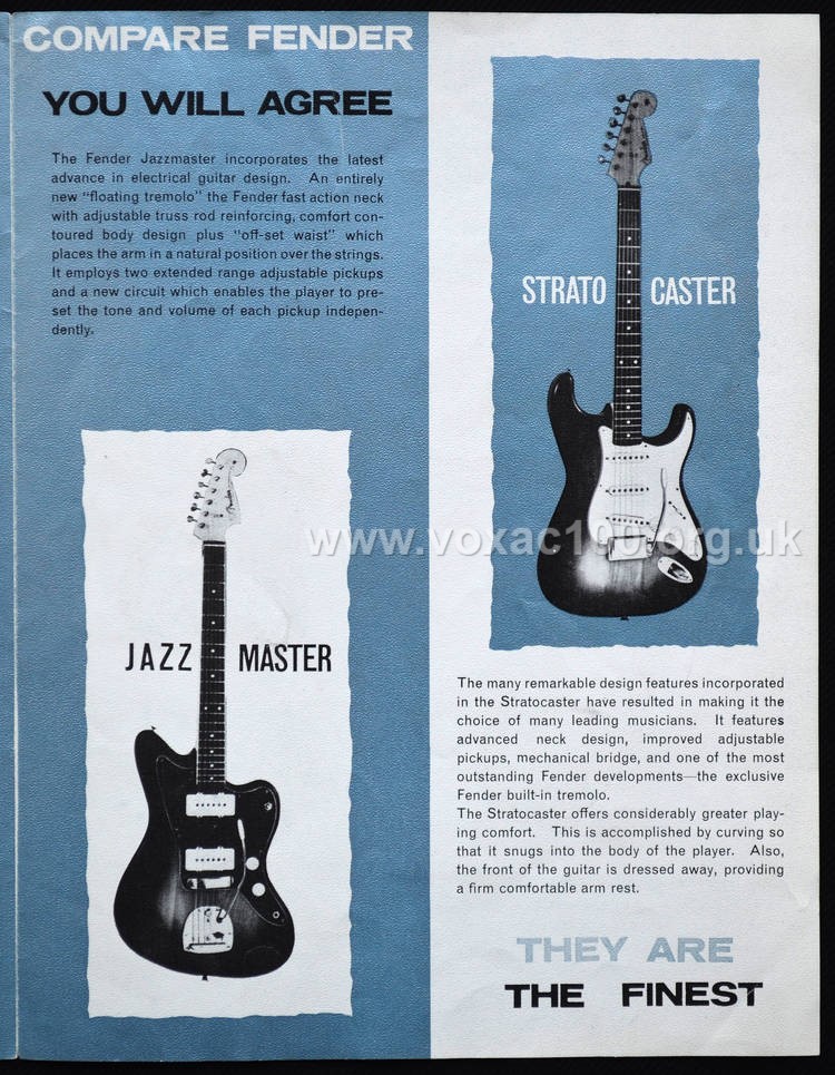 Jennings Musical Industries Fender brochure, 1961-1962, details