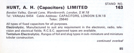 British Radio and Electronic Component Show, Olympia, May 1963 - Hunts capacitors