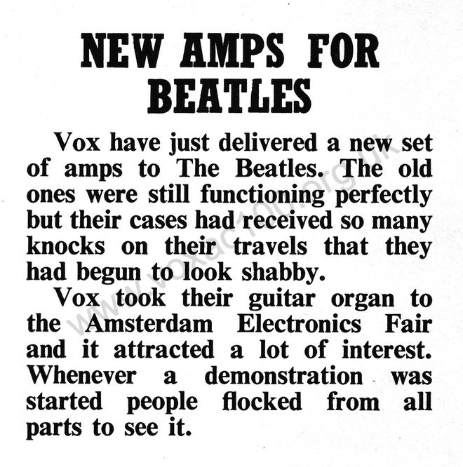 Snippet on the Beatles' Vox AC100s from Beat Instrumental magazine, November 1965