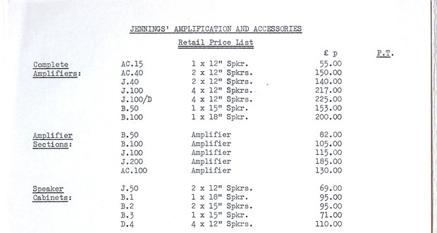 JEI pricelist, December 1972, Jennings B100 bass amplifier