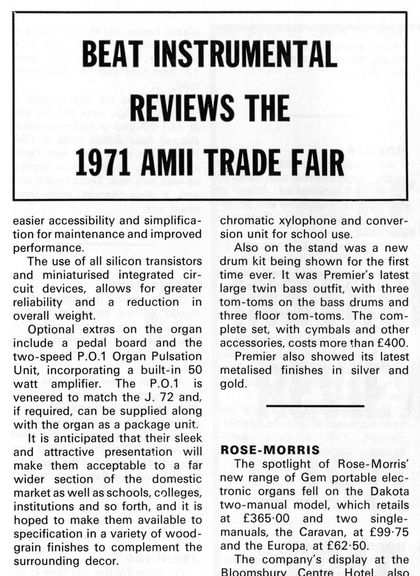Jennings Electronic Industries at the British Musical Instrument Trade Fair, August 1971