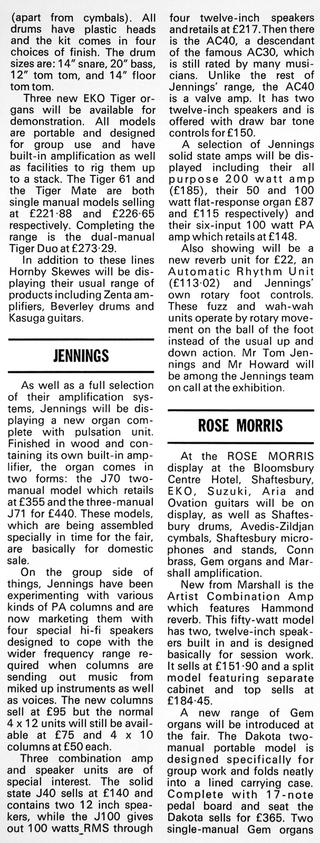 Jennings Electronic Industries in Beat Instrumental magazine, August 1971