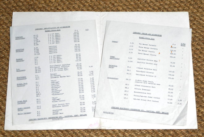 JEI pricelist from 1972, folder open