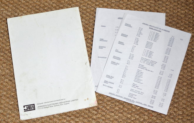 JEI pricelist from 1972, reserve of folder