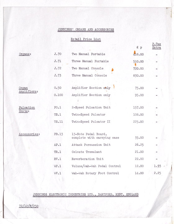 JEI pricelist from 1972, page 2