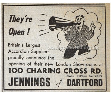 Melody Maker magazine, December 1950, the opening of the Jennings shop