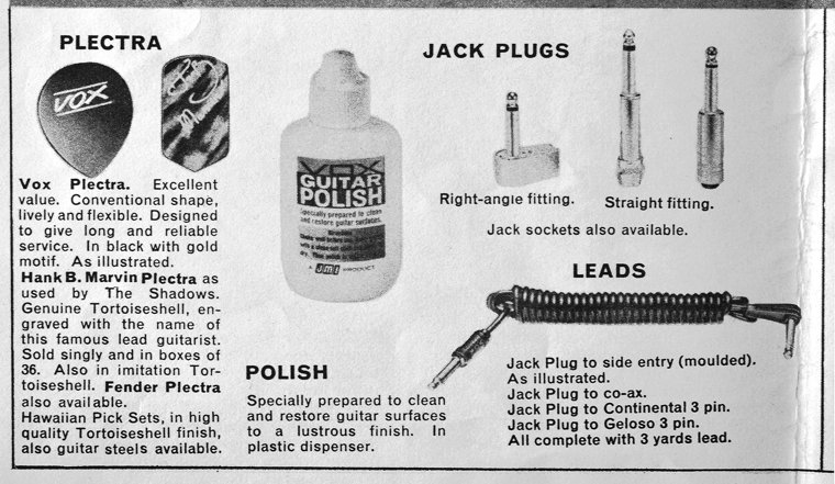 JMI Precision in Sound newspaper format catalogue, detail of plugs and leads