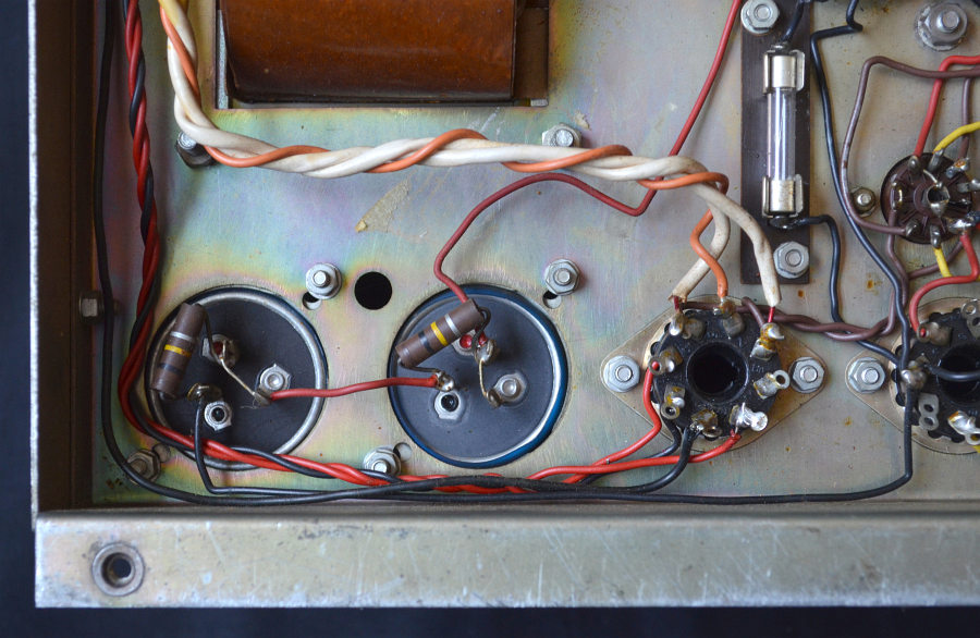 A Vox MC100/4 100 watt public address amplifier, all valve, 1967, details of the power section