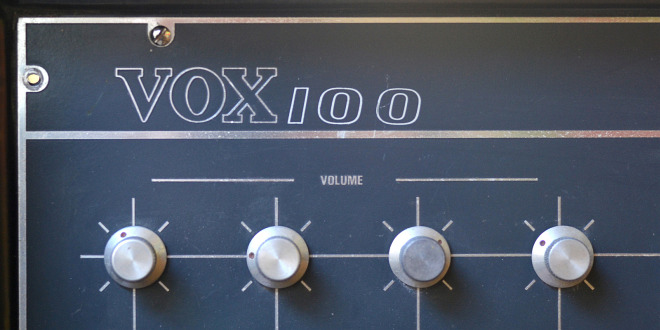 A rare Vox MC100/4 100 watt public address amplifier, all valve, 1966, detail