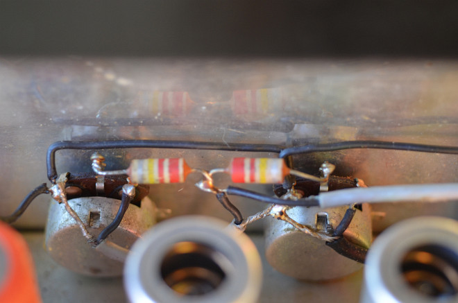 A rare Vox MC100/4 100 watt public address amplifier, all valve, 1966, detail