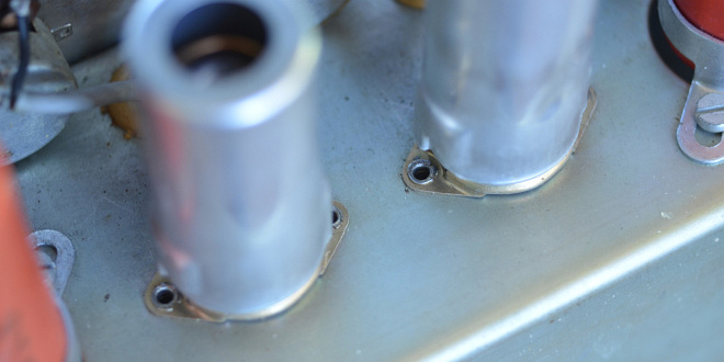 A rare Vox MC100/4 100 watt public address amplifier, all valve, 1966, detail