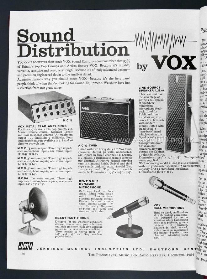 Vox PA advert, December 1964