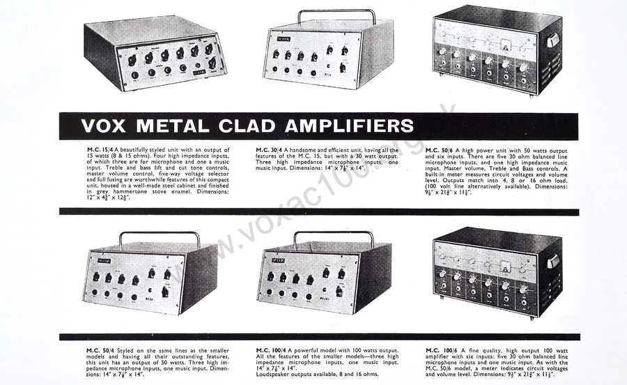 The Vox MC100 in the JMI catalogue of 1965