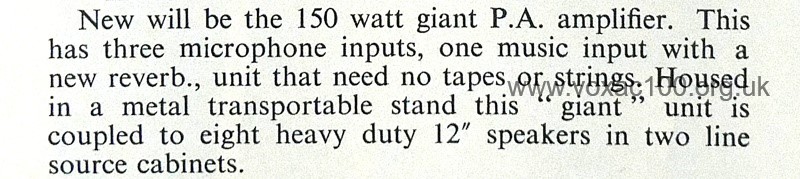 The Vox MC150 public address amplifier at the Russell Hotel Trade Fair, August 1965