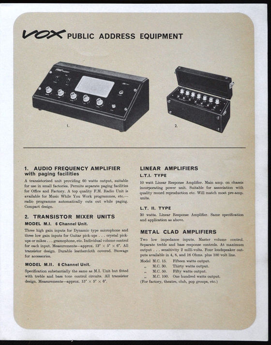 The Vox MC50 listed in the JMI catalogue of 1964