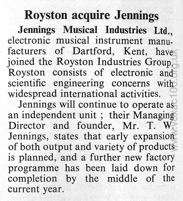 Royston's acquisition of JMI, 1963