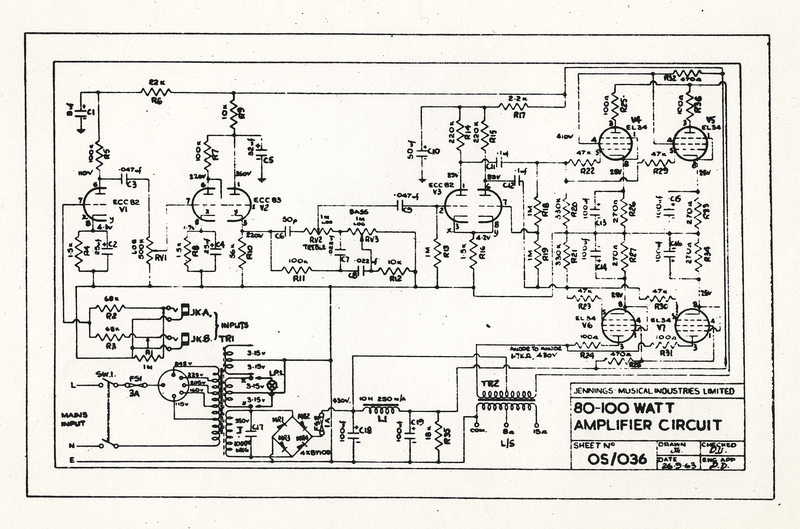 Vox 80-100 Watt circuit diagram (schematic) Vox 80-100 Watt circuit diagram (schematic)