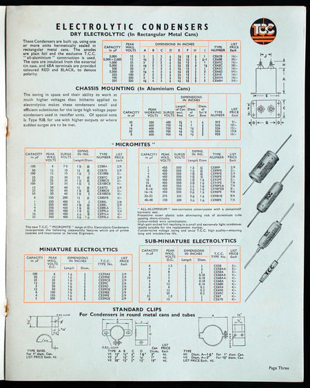 TCC capacitor bulletins, 1960s