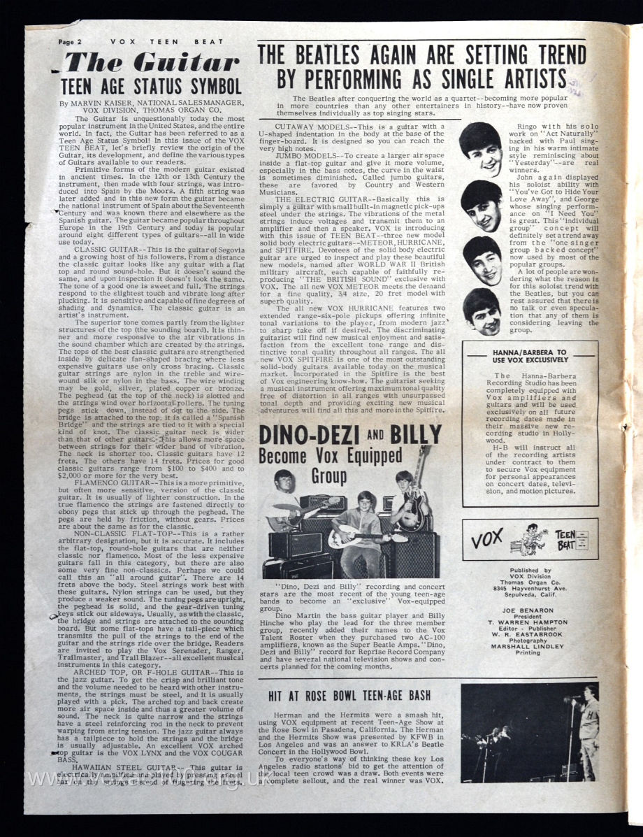 Vox Teen Beat magazine, volume I, issue 2, page 2
