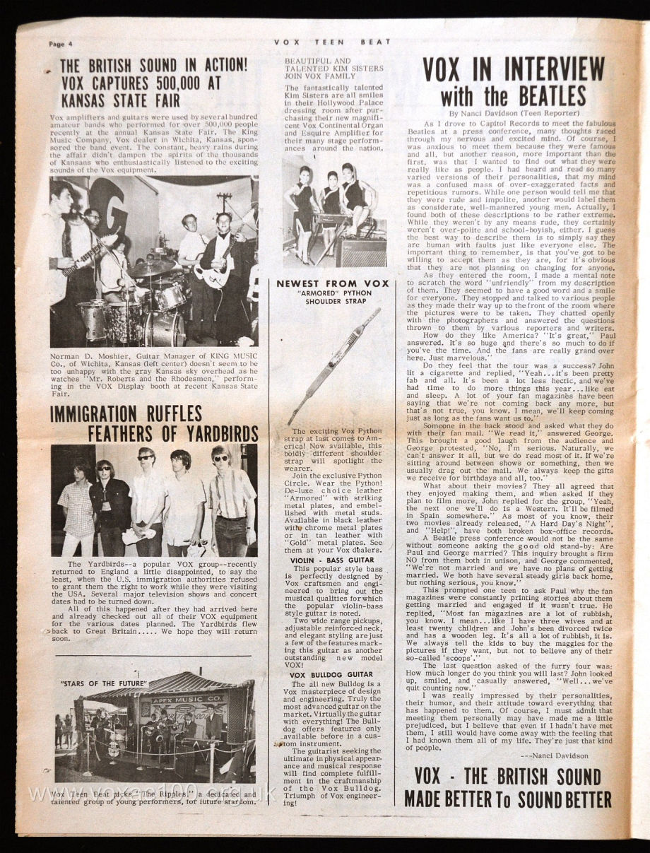 Vox Teen Beat magazine, volume I, issue 2, page 4