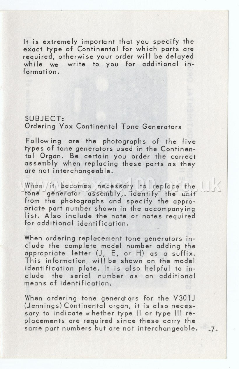 Vox Pocket Reference Guide, Thomas Organ, late 1965