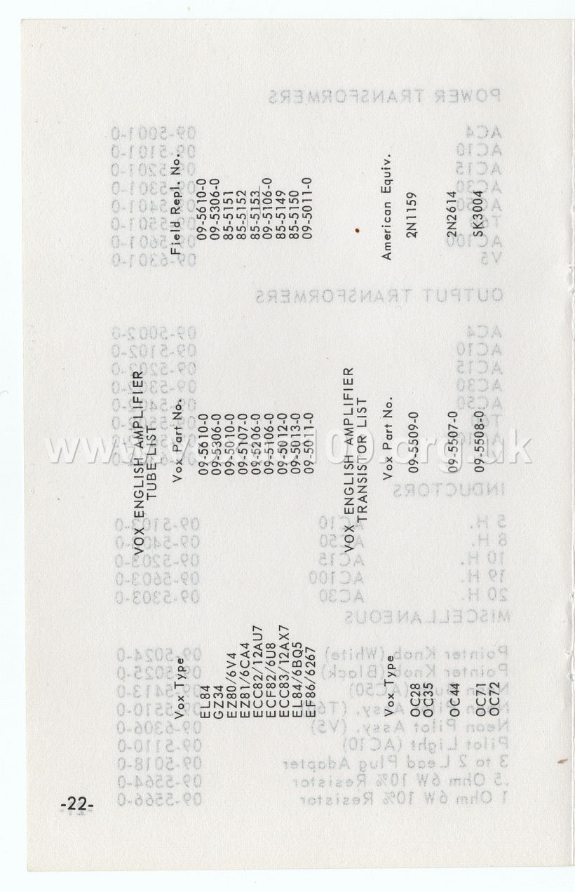 Vox Pocket Reference Guide, Thomas Organ, late 1965