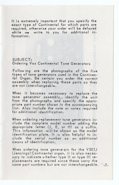 Vox Pocket Reference Guide, Thomas Organ, late 1965