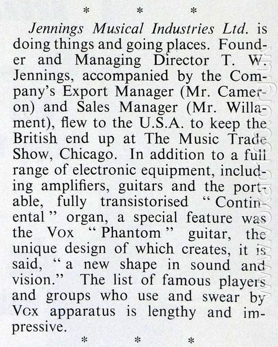 Vox at the NAMM show, Chicago, 1963
